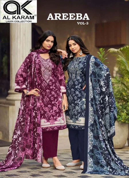 Areeba Vol 3 By Al karam Rayon Cotton Printed Pakistani Readymade Suits Online Wholesale